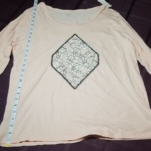Loft Women's XL Long-Sleeved Pink Top with Lace Detail